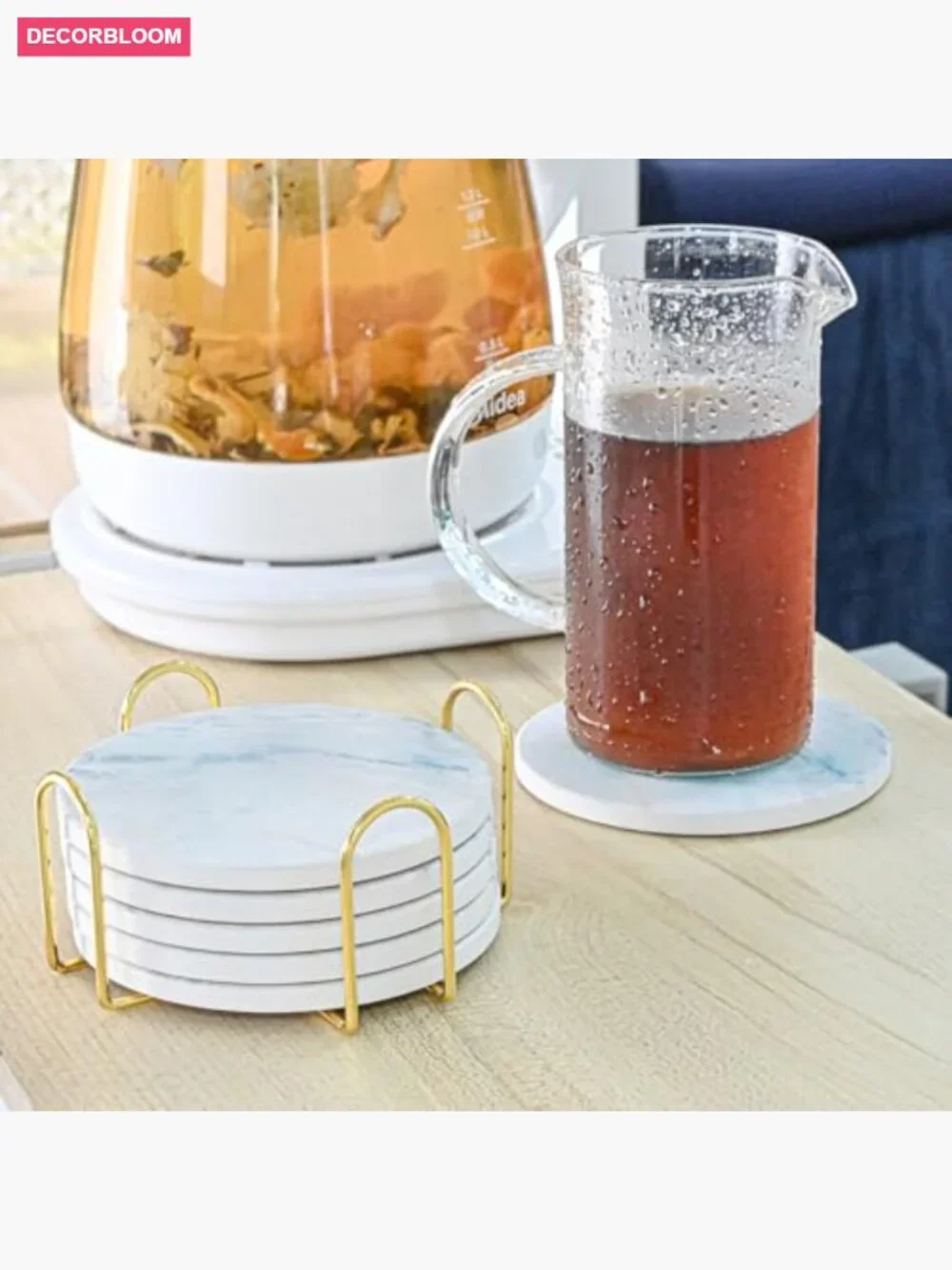 6Pcs Marble Ceramic Coasters with Cork Base for Table Protection